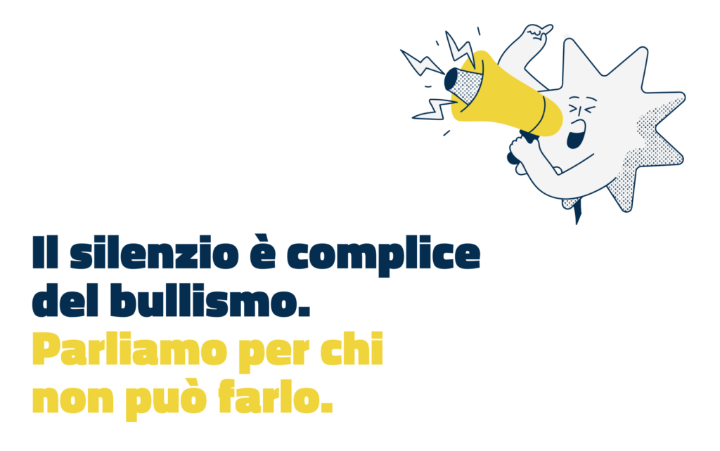Immagine con scritta "il silenzio è complice di bullismo. Parliamo per chi
non può farlo."